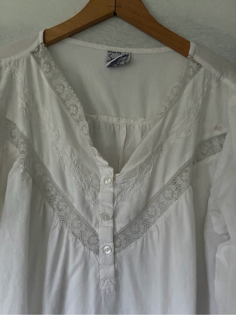 Women's White Lace-Trim Cotton nightgown 1X